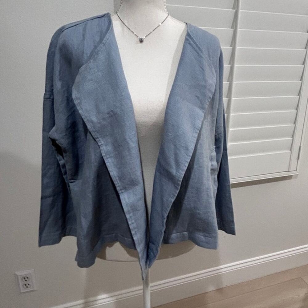 Eileen Fisher Organic Linen Open‑Front Drape Jacket – Petite Small – NWT - Picture 2 of 11